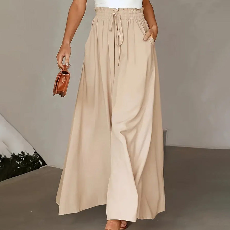 Pantaloni culotte lungi cu efect de drapat, strâmți până la talie, pentru femei, de vară