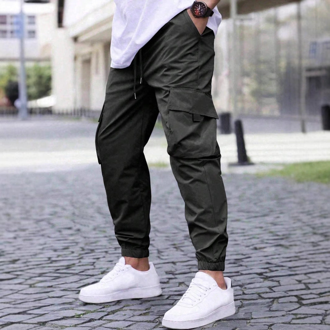 Pantaloni de trening cu talie elastică și șnur, stil casual, stil de lucru