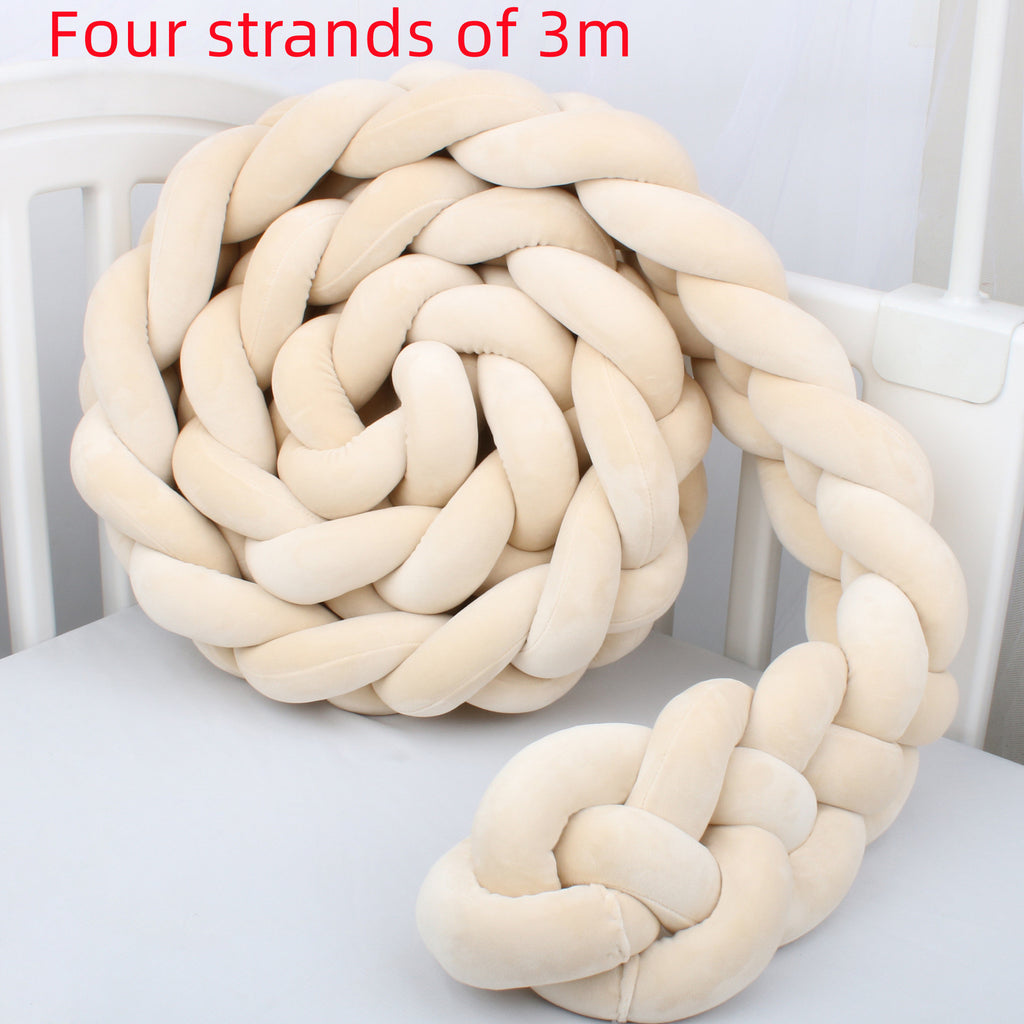 Heightening Baby Braided Crib Bumpers Knot Long Pillow Cushion Bedding Room Dector