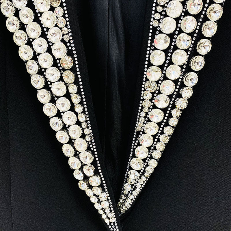 Socialite Temperament Exquisite Rhinestone Beaded One Button Slim Suit Jacket